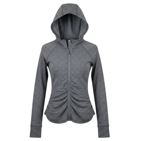 Athleta Pacifica Crosscurrent Hooded Jacket S Heather Gray, Ruched Zip, UPF - Picture 1 of 14